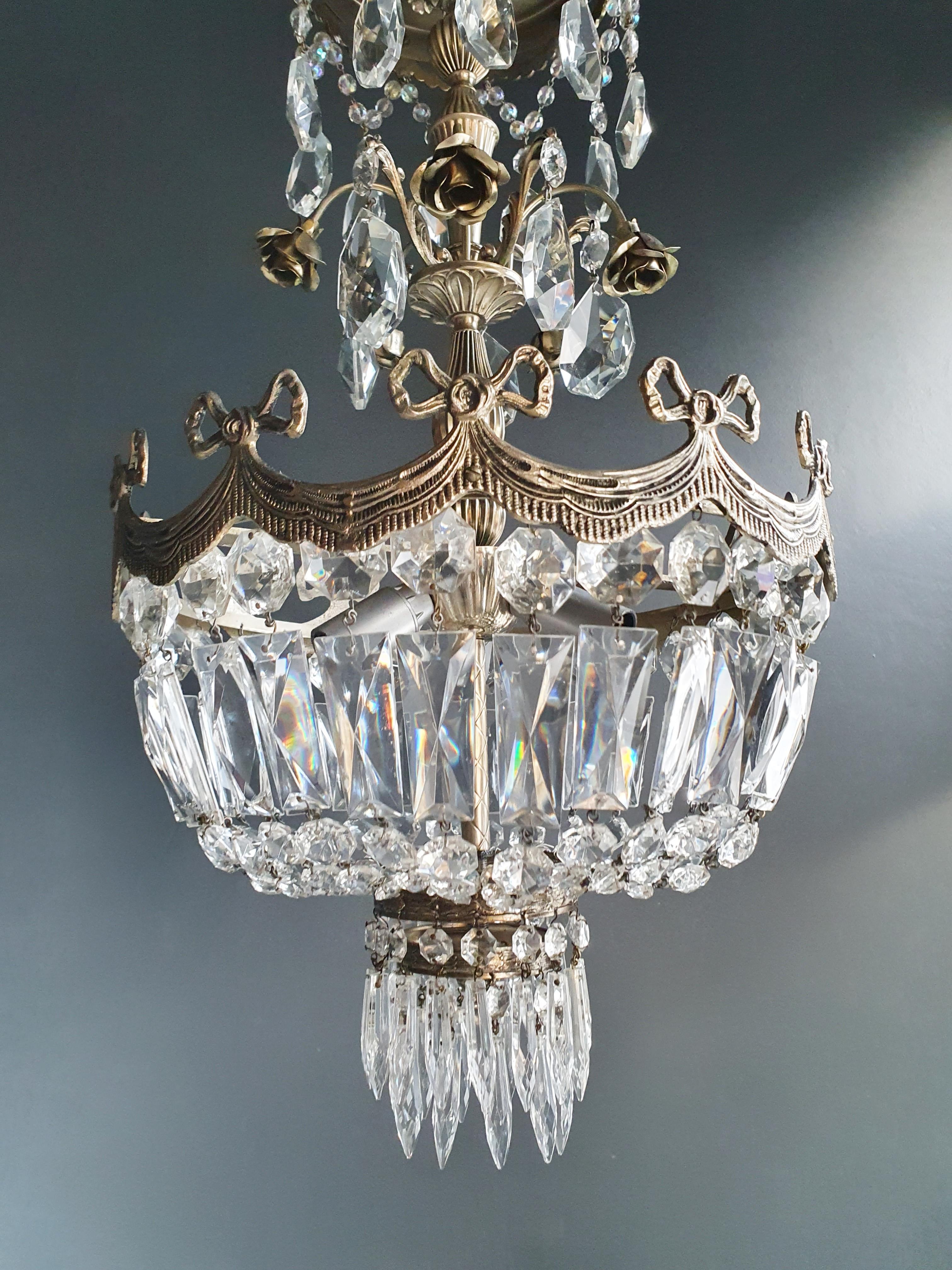 Hand-Knotted Silver Rose Brass Crystal Chandelier Antique Ceiling Lamp Lustre Art Nouveau