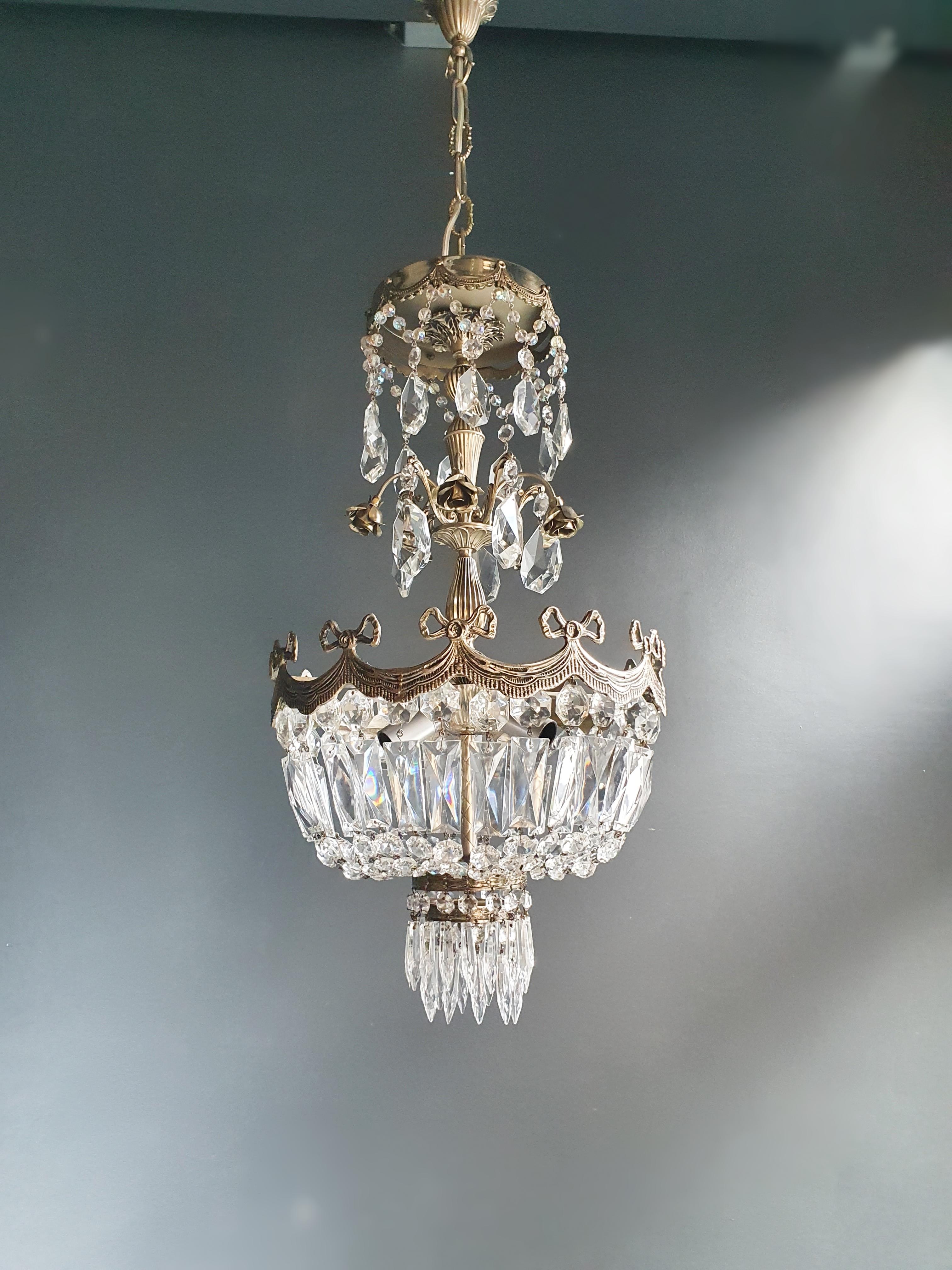 Silver Rose Brass Crystal Chandelier Antique Ceiling Lamp Lustre Art Nouveau 1