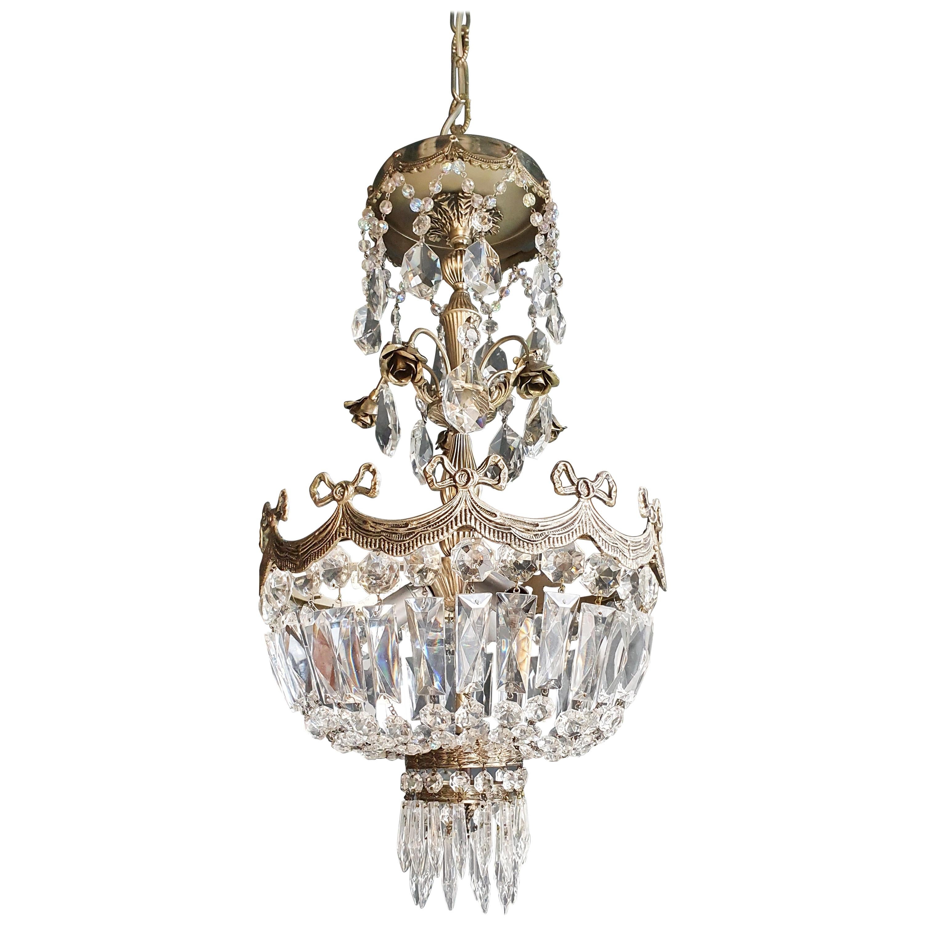 Silver Rose Brass Crystal Chandelier Antique Ceiling Lamp Lustre Art Nouveau