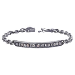 Oxidised Silver Tag Chain Bracelet with Rose Cut Diamonds and Baguette Diamonds