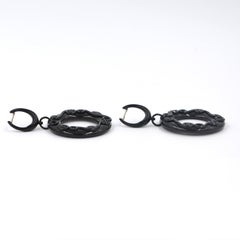 Silver Round Earrings with Black Enamel Citrine