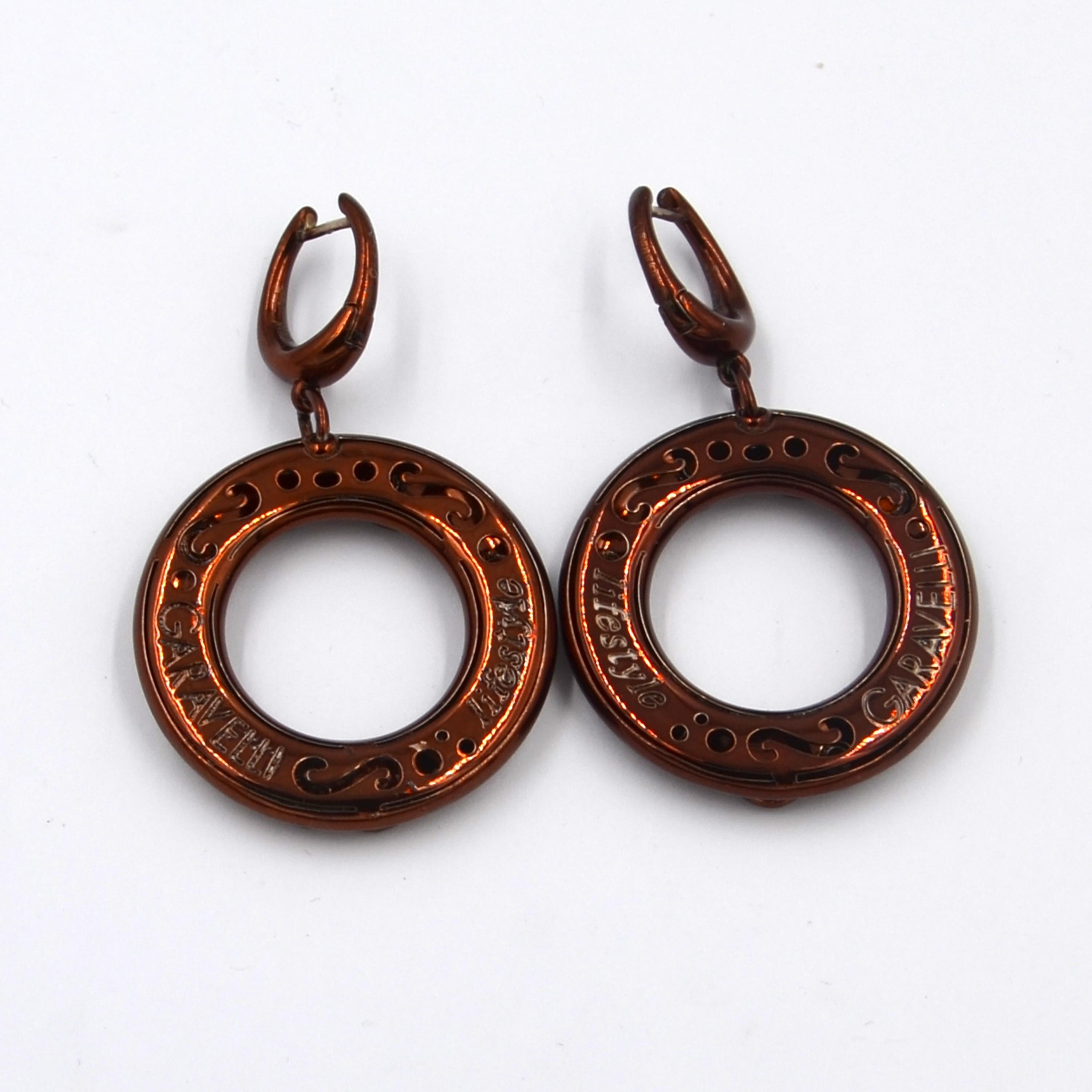 Silver Round Earrings with Chocolate Enamel and Natural Citrine stones In New Condition In Valenza, IT
