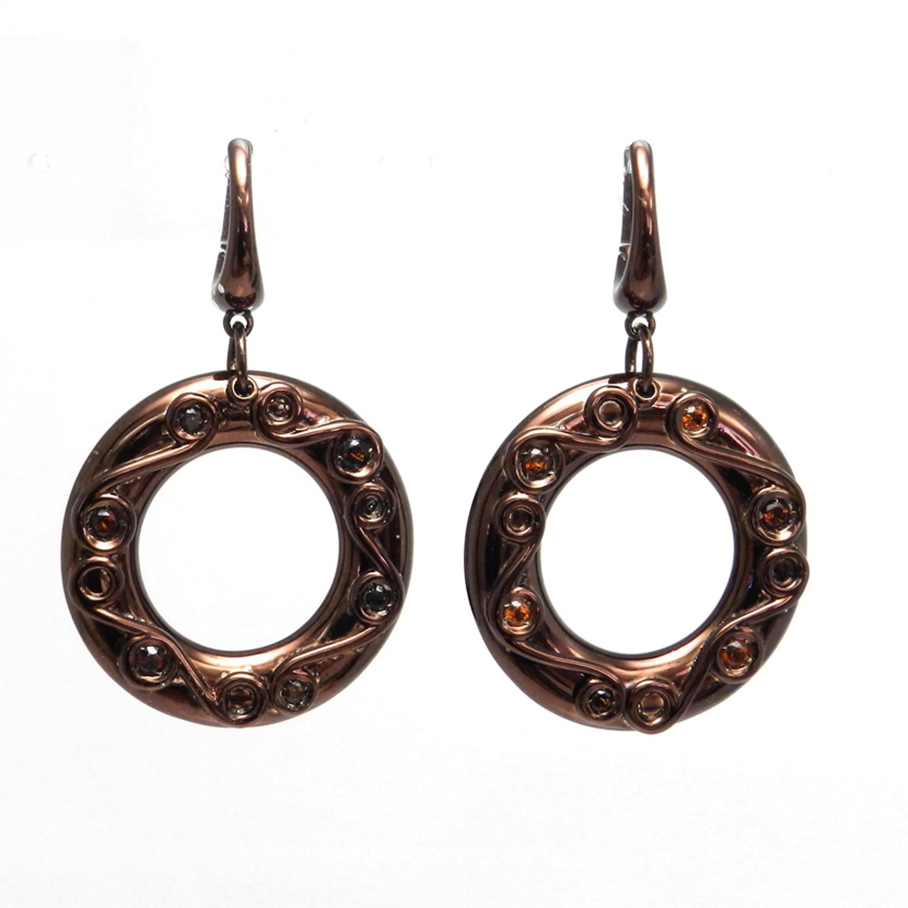 Silver Round Earrings with Chocolate Enamel and Natural Citrine stones 2