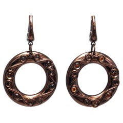 Silver Round Earrings with Chocolate Enamel Citrine