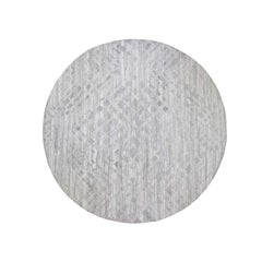 Silver Round Hand Spun Undyed Natural Wool Modern Hand Knotted Rug