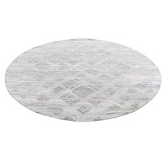 Silver Round Hand Spun Undyed Natural Wool Modern Hand Knotted Rug