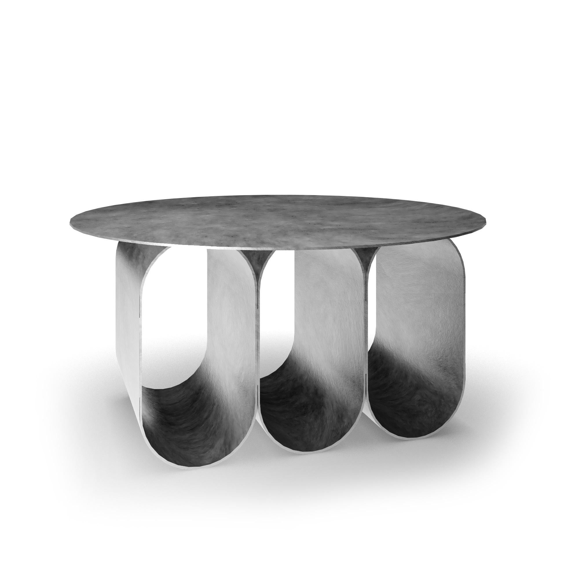Post-Modern Silver Rounded 3 Arches Arcade Side and Coffee Table by Kasadamo