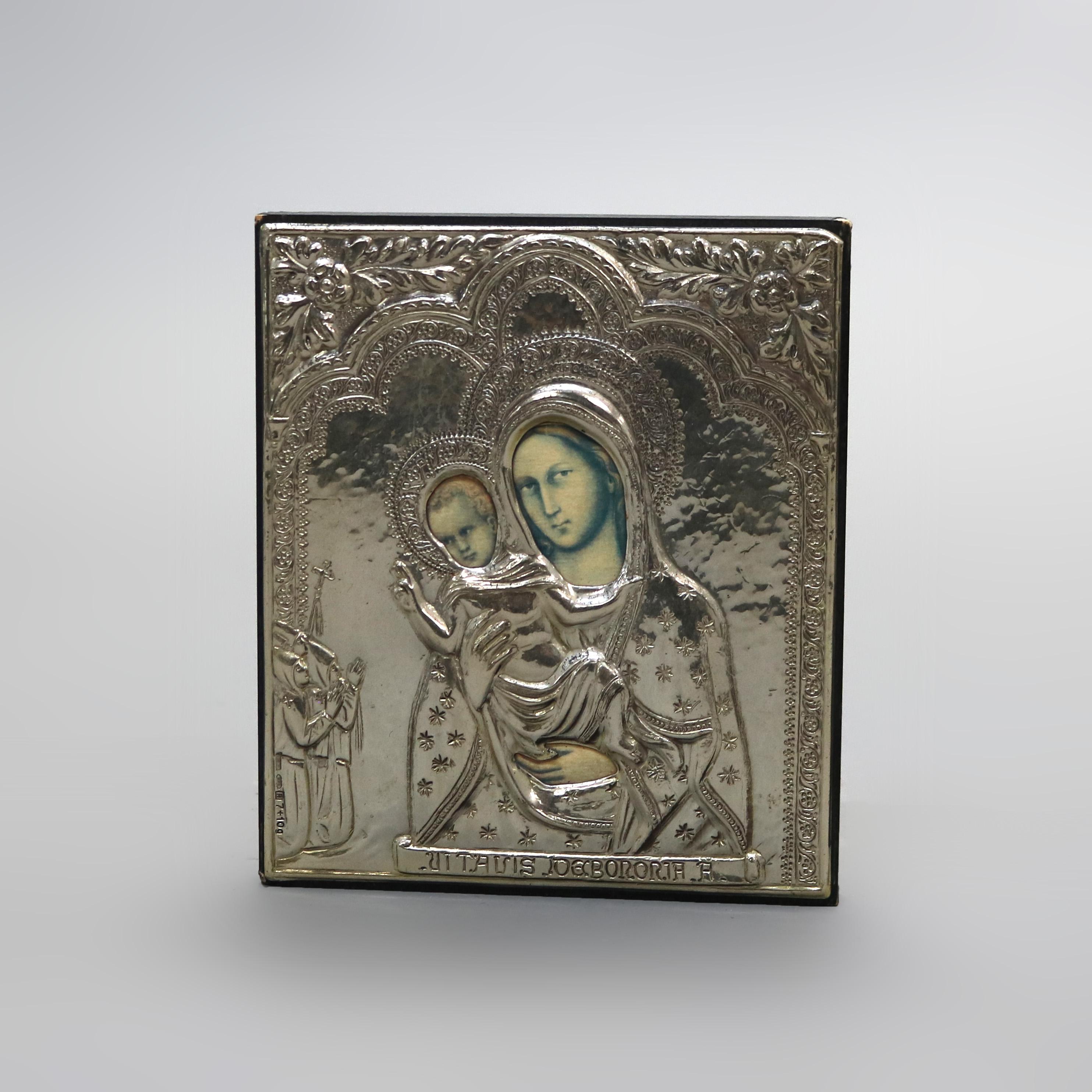 Hand-Painted Silver Russian Icon Painting With Hall Marks 20thC For Sale