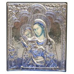 Silver Russian Icon Painting With Hall Marks 20thC