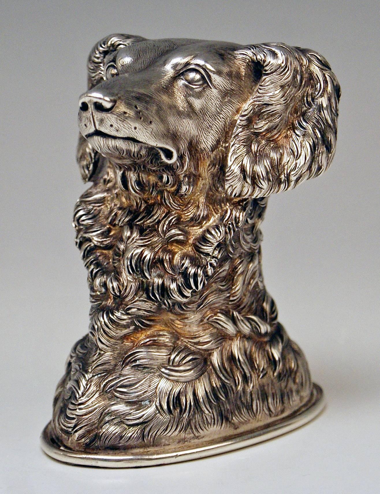 Mid-19th Century Silver Russian Stirrup Cup Dog Head by Samuel Arnd St.Petersburg, 1856