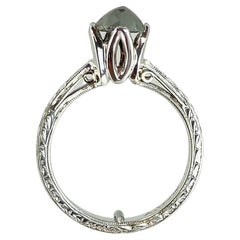 Silver Rustic Diamond Ring .83Carat Hand Engraved 