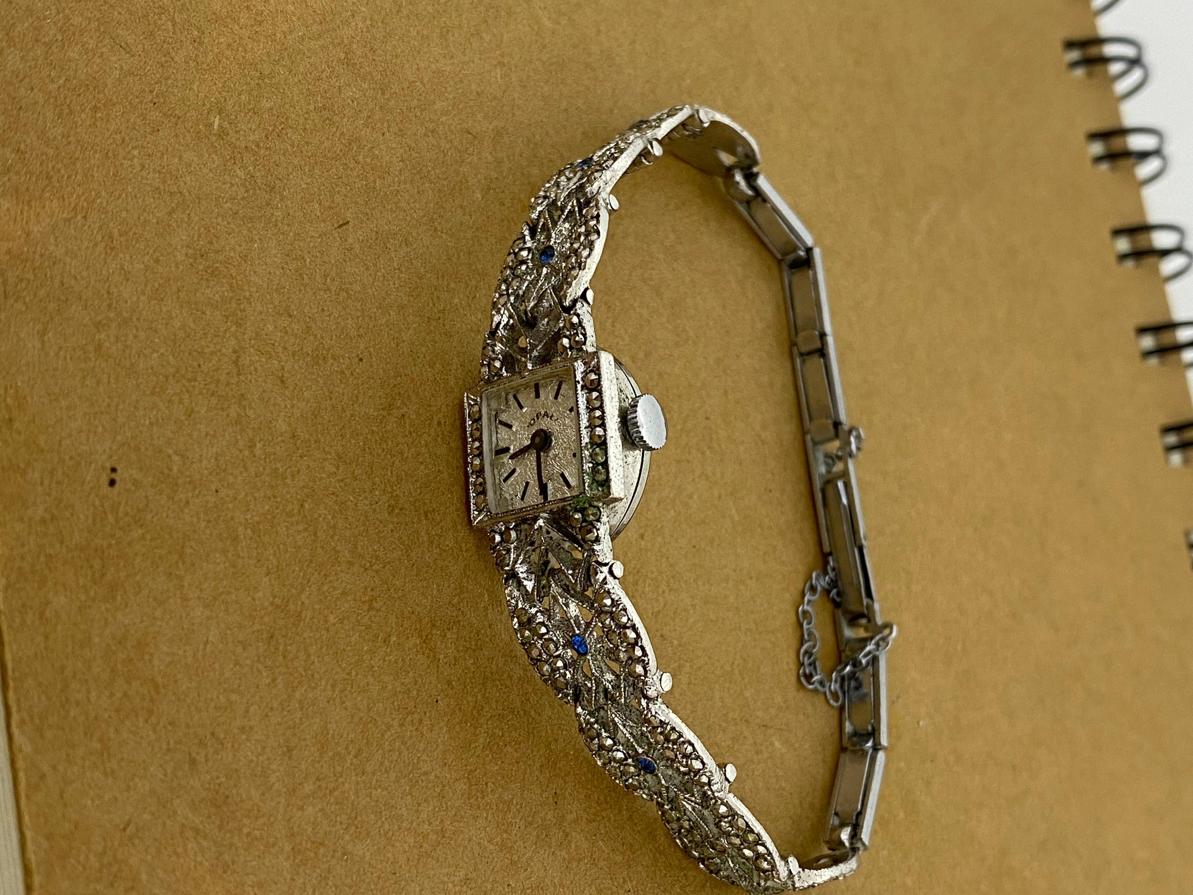 Rétro A Silver & Steele Marcasite Retro 1950's Swiss Manual Ladies Cocktail Watch en vente