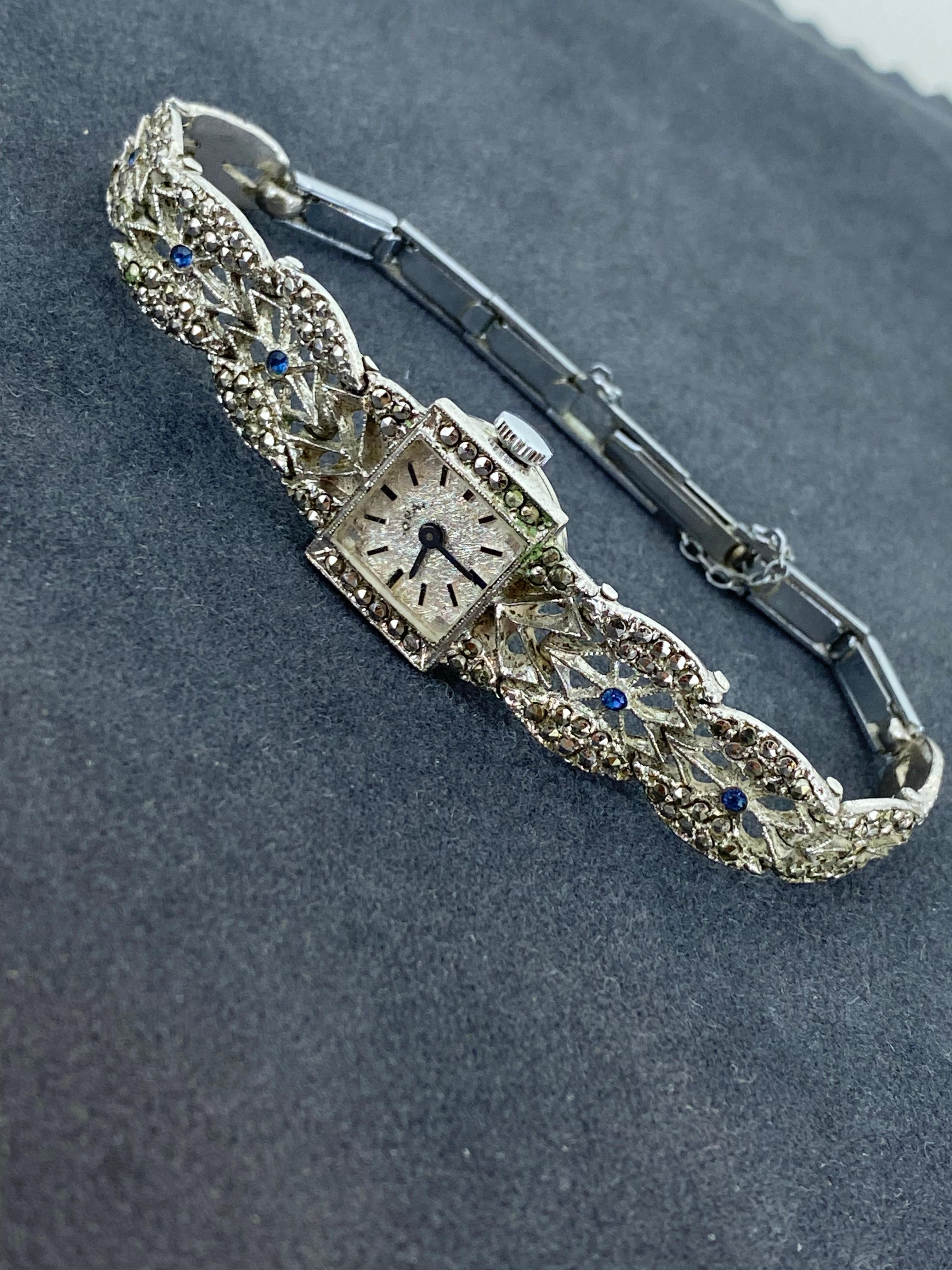 A Silver & Steele Marcasite Retro 1950's Swiss Manual Ladies Cocktail Watch Pour femmes en vente