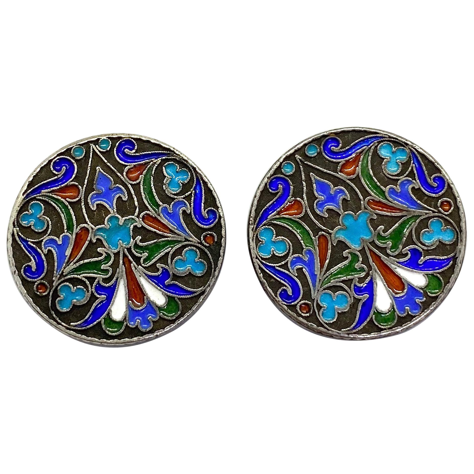 Russia Silver Saint Petersburg Cell Enamel Decoration Cufflinks For Sale