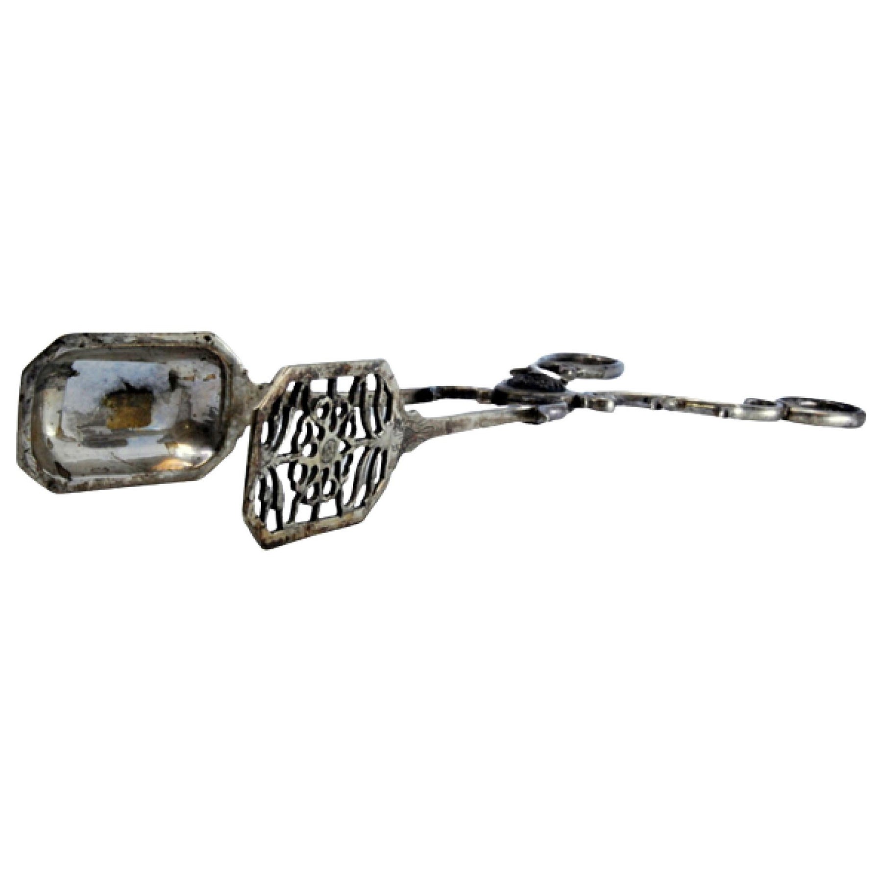 Silver salad, bread or sauce tongs with palm appliqués on the handle