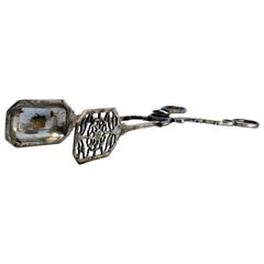 Silver salad, bread or sauce tongs with palm appliqués on the handle