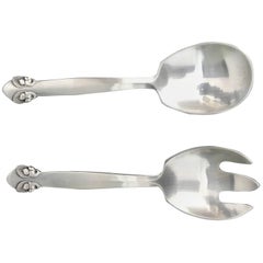 Silver Salad Server Set in Bittersweet Pattern by Georg Jensen