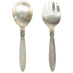 Silver Salad Server Set in Cactus Pattern by Georg Jensen