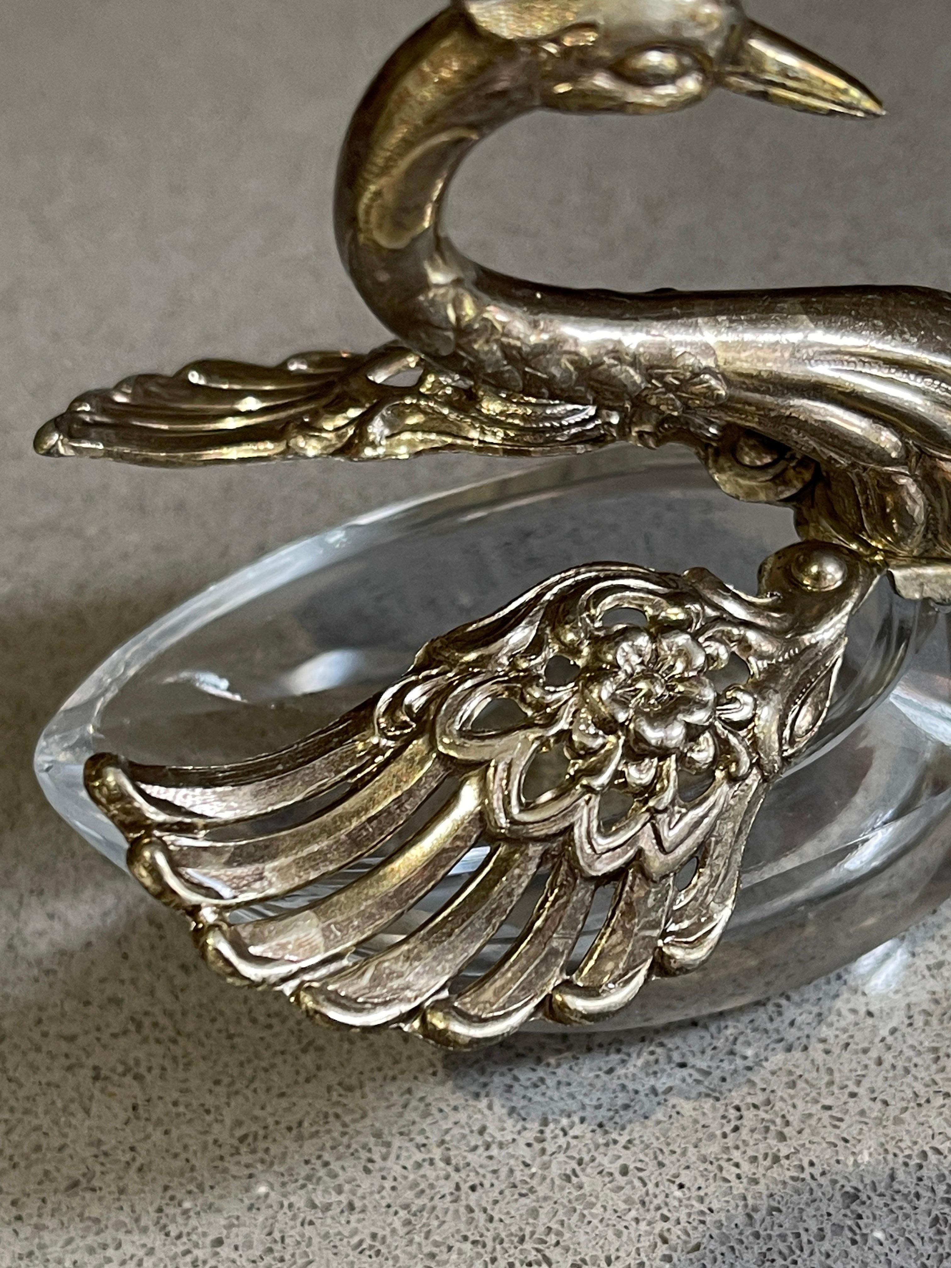 Silver Salt Shaker, A Pair of Antique Salt Shaker Crystal Swann Moving Wings For Sale 1