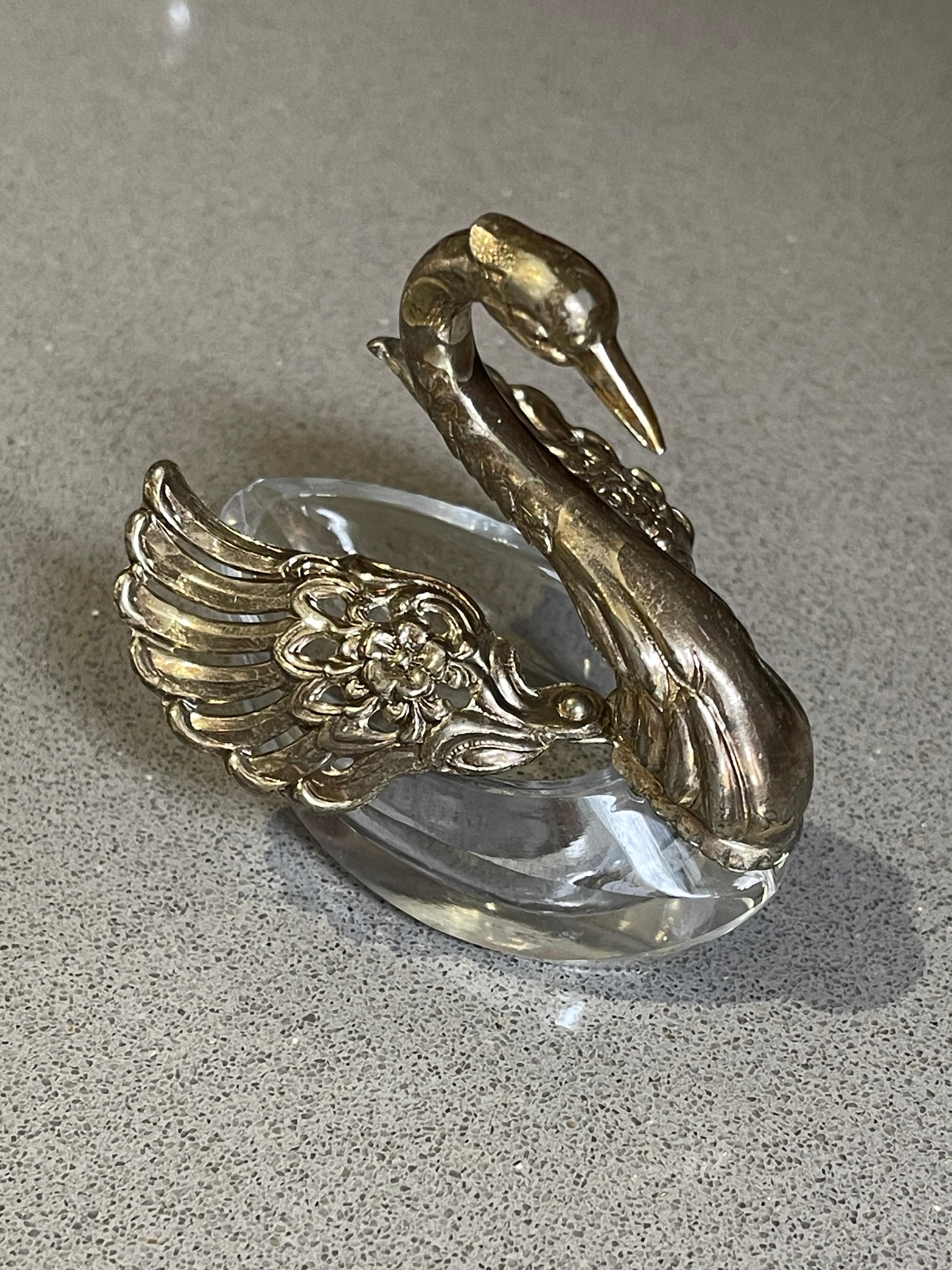 Silver Leaf Silver Salt Shaker, A Pair of Antique Salt Shaker Crystal Swann Moving Wings