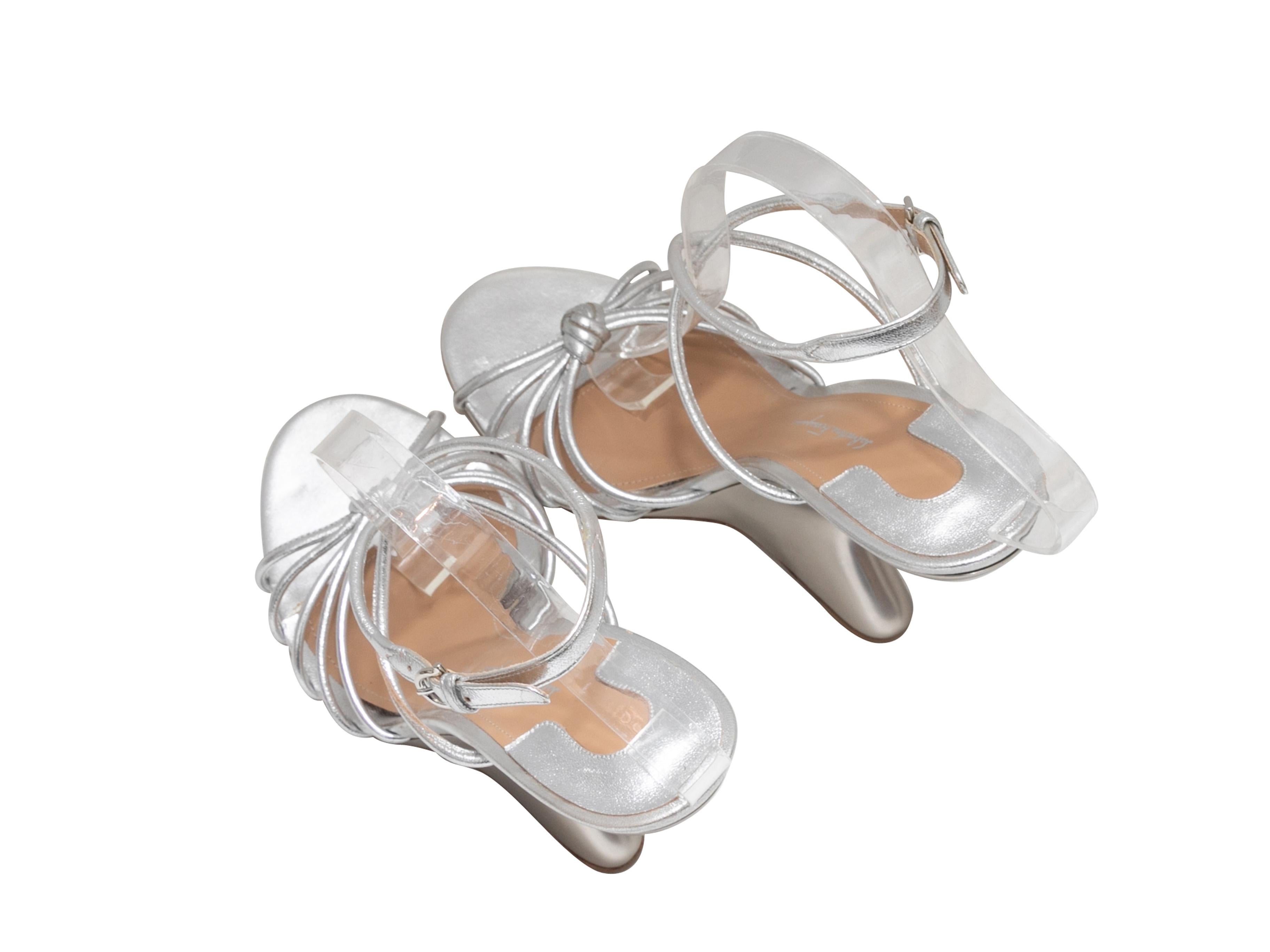 Silver Salvatore Ferragamo Wedge Heeled Sandals Size 10.5 In Good Condition In New York, NY