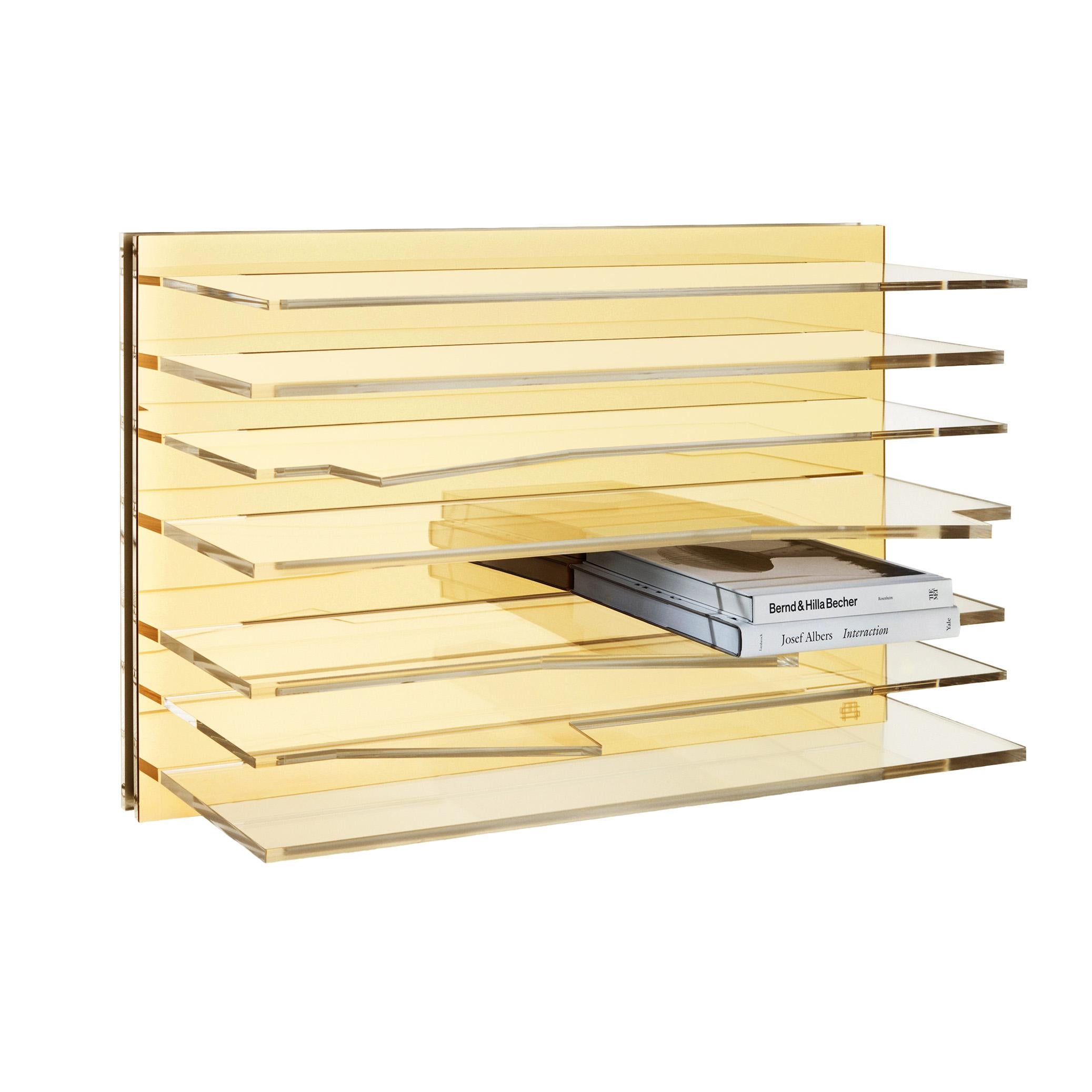 Silver Sapere Bookcase by Migdalia Salazar, Mirror Acrylic Shelf For Sale 1