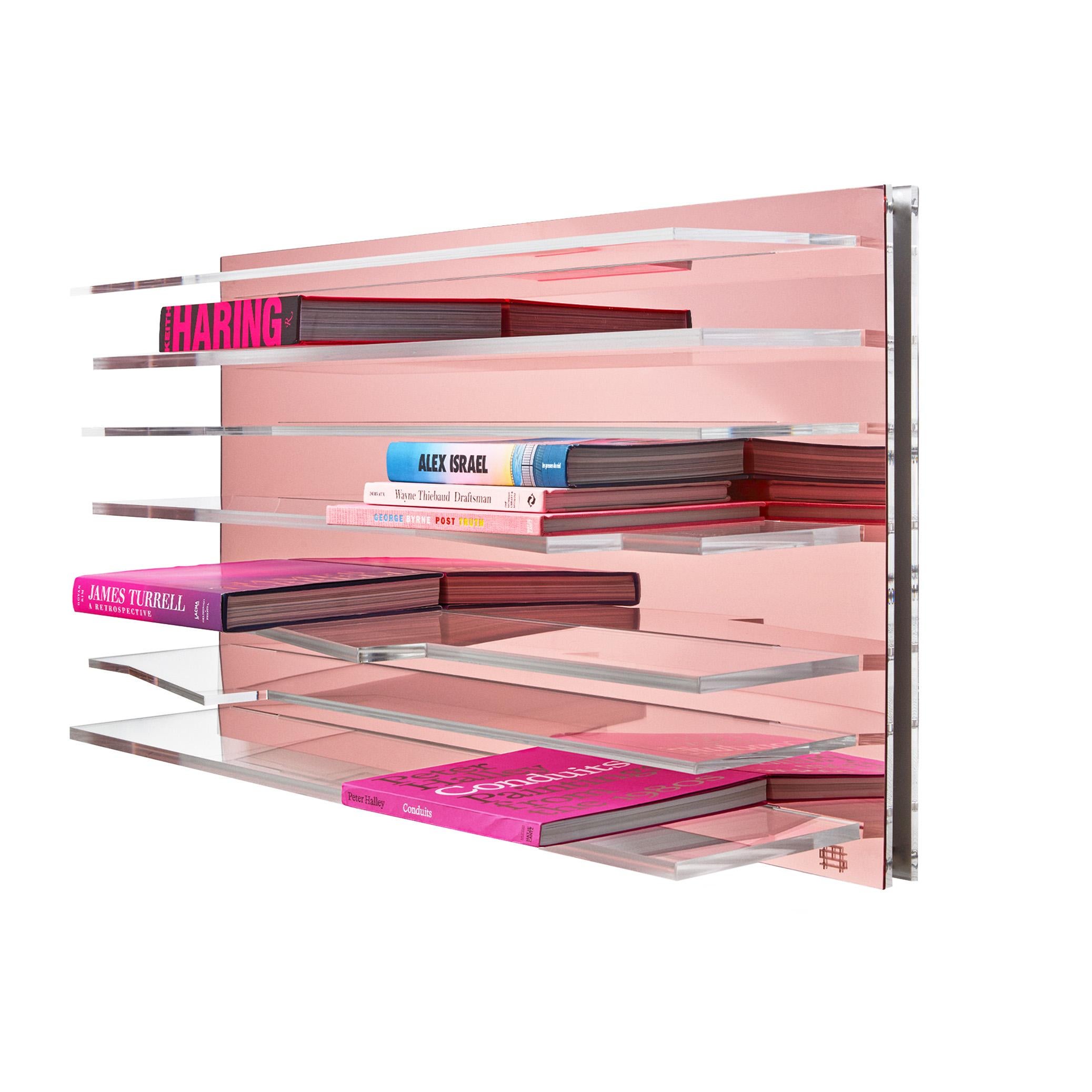 Silver Sapere Bookcase by Migdalia Salazar, Mirror Acrylic Shelf For Sale 3