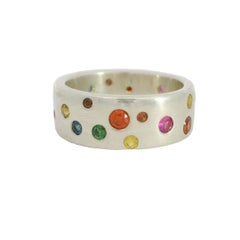 Silver Sapphire and Garnet Wide Confetti Band Ring, Lynn Kathyrn Miller