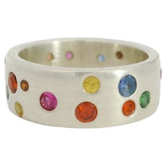 Silver Sapphire and Garnet Wide Confetti Band Ring, Lynn Kathyrn Miller