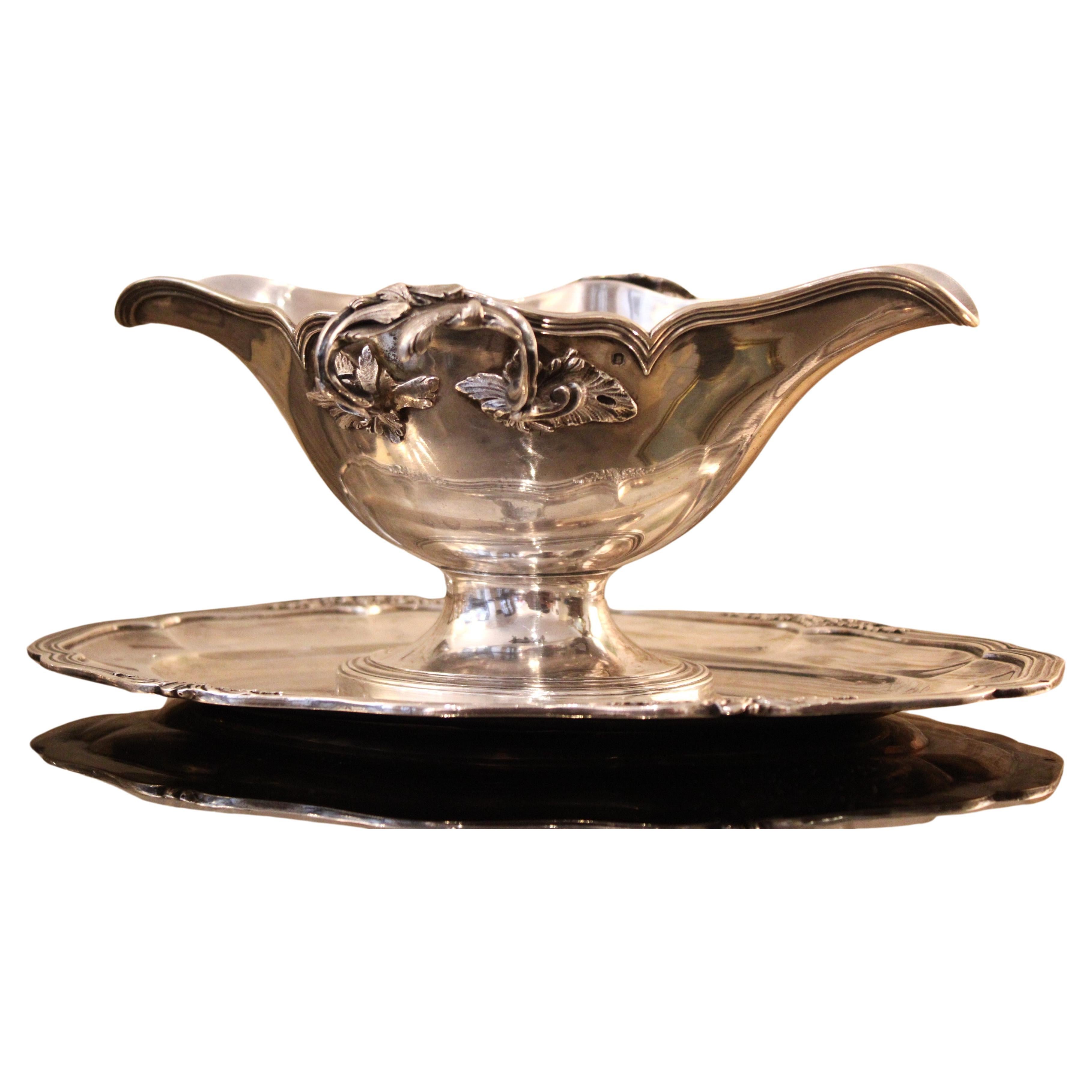 Silver sauce boat by Puiforcat For Sale