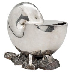 Silver Sauce Boat Silver Shaped as a Shell on Rock, England, 1900
