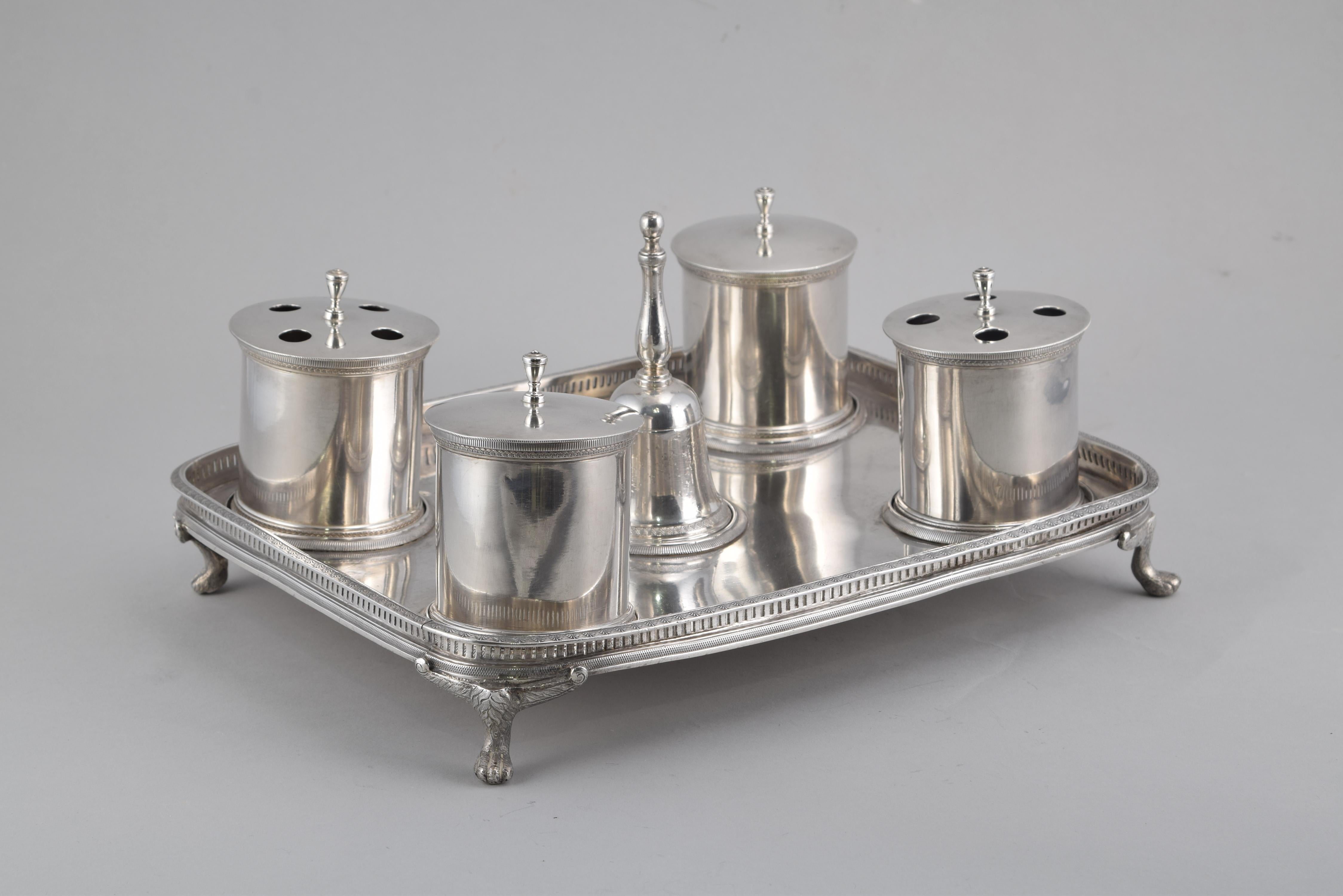 Neoclassical Silver Scribe or Desk Writing Set, Platerías Martínez, Madrid, Spain, 1819 For Sale