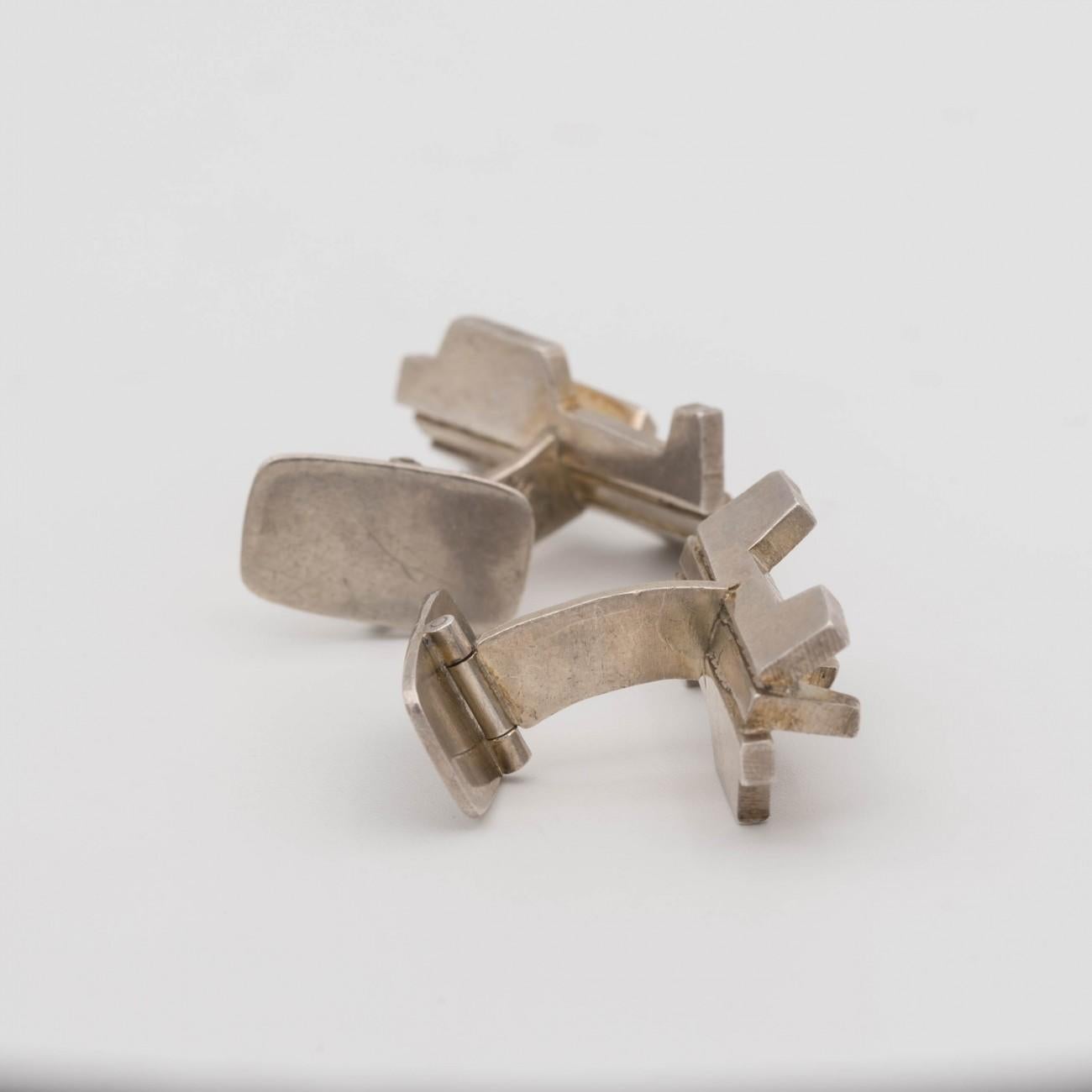 Sterling Silver Silver Sculptural Modernist Silver Cufflinks by Rey Urban for Age Fausing, 1972