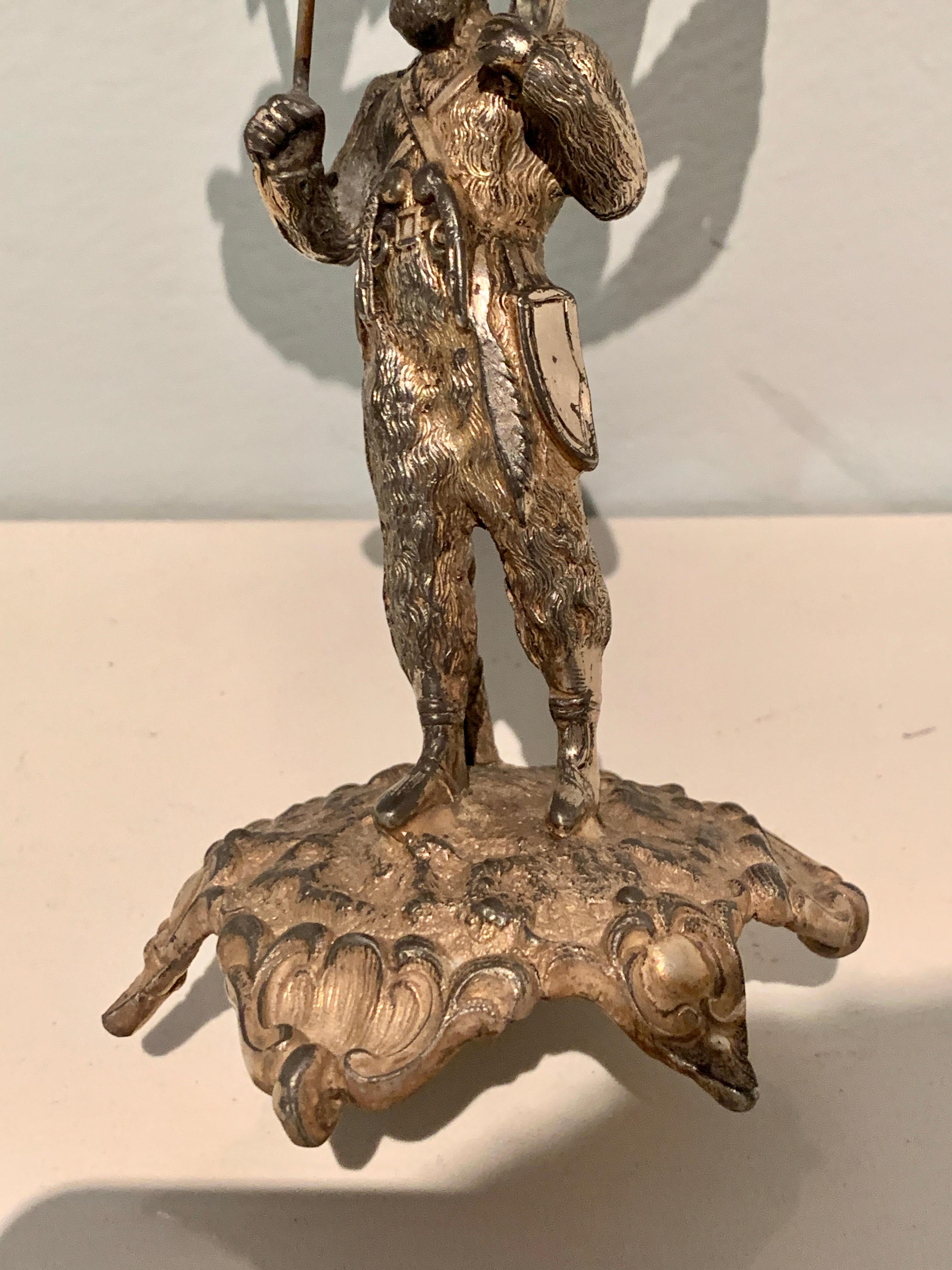 20th Century Silver Sculpture of a Man Holding Umbrella with Bird For Sale