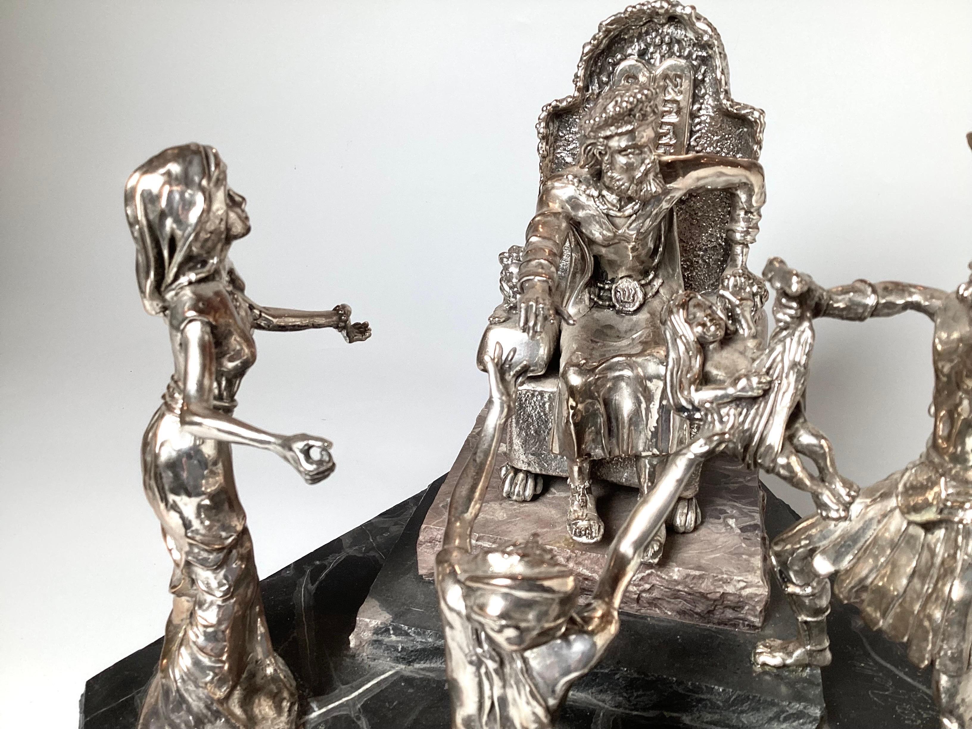 Israeli Silver Sculpture Titled Solomon's Trial by Yaacov Heller