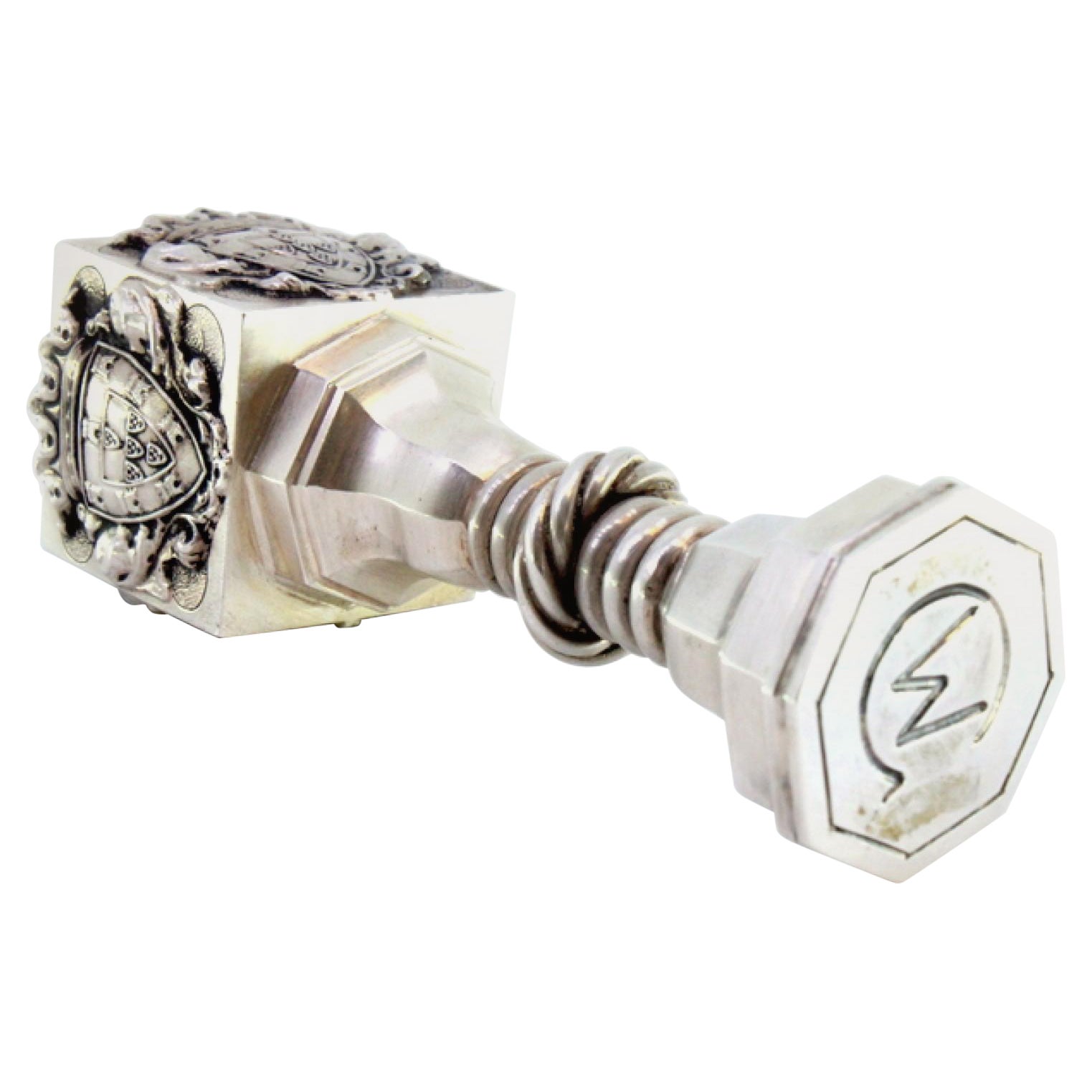 Silver seal with Portuguese coat of arms, shell pommel 
corded body For Sale