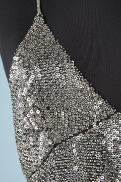 Silver sequin and beads cocktail dress with beaded shoulder strap Saint Laurent