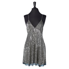 Silver sequin and beads cocktail dress with beaded shoulder strap Saint Laurent