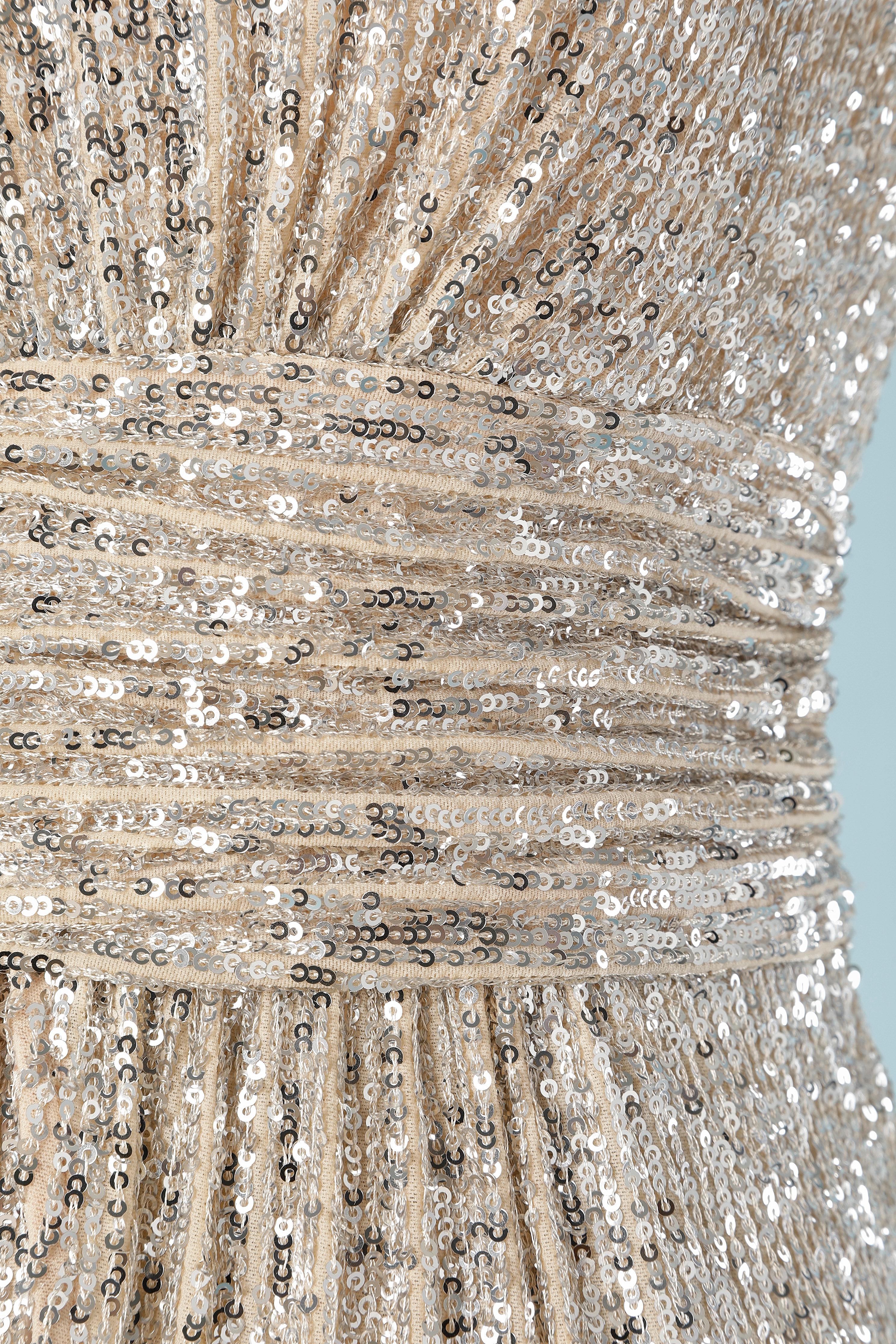 Silver sequin bustier cocktail dress wrap on the skirt Ramy Brook  In Excellent Condition For Sale In Saint-Ouen-Sur-Seine, FR