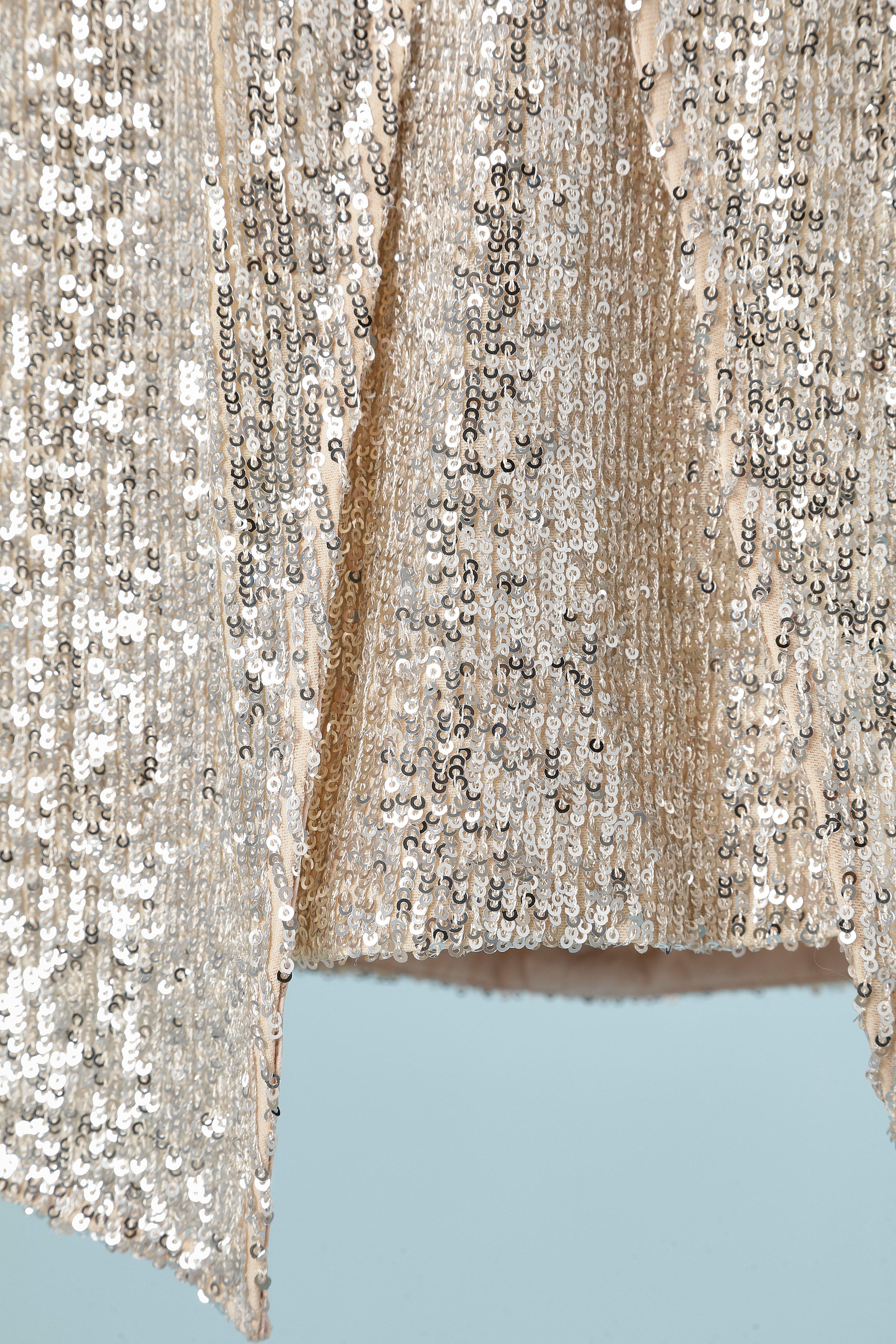 Women's Silver sequin bustier cocktail dress wrap on the skirt Ramy Brook For Sale