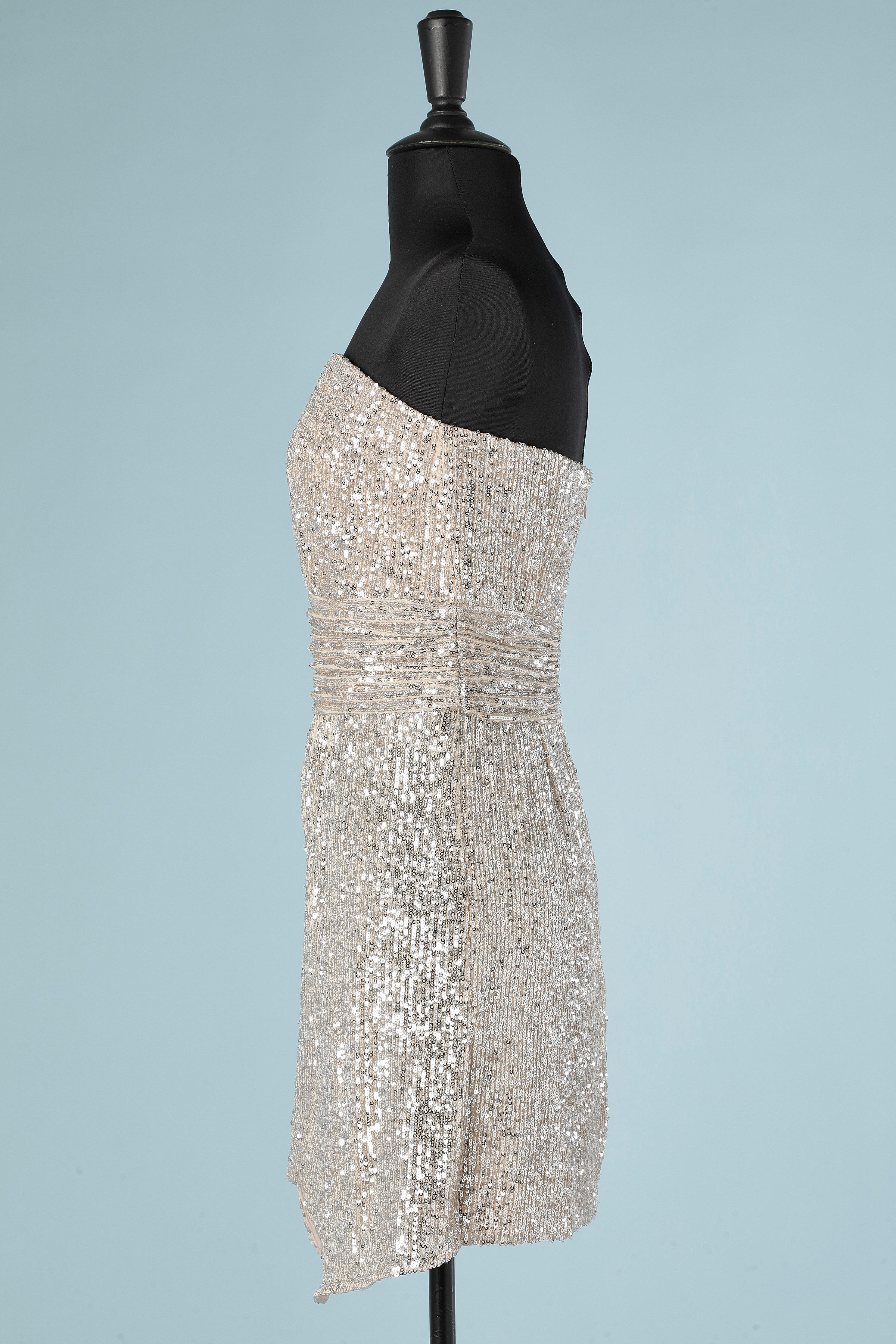 Silver sequin bustier cocktail dress wrap on the skirt Ramy Brook  For Sale 1