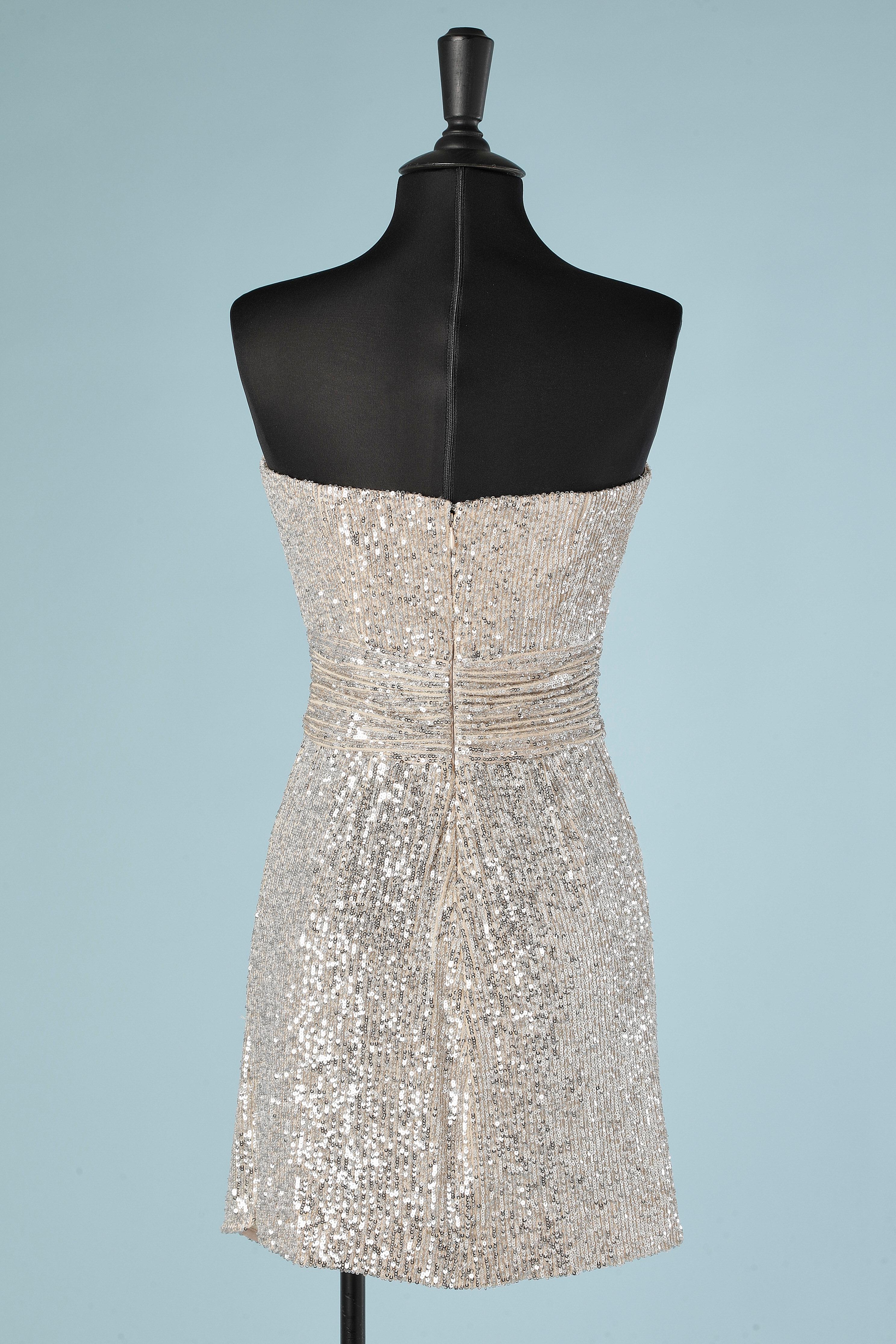 Silver sequin bustier cocktail dress wrap on the skirt Ramy Brook  For Sale 2