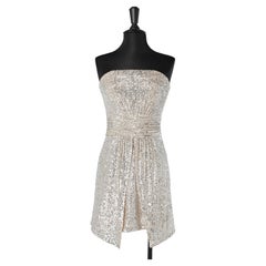 Ramy Brook - Robe de cocktail bustier à sequins argentés avec jupe enveloppante 