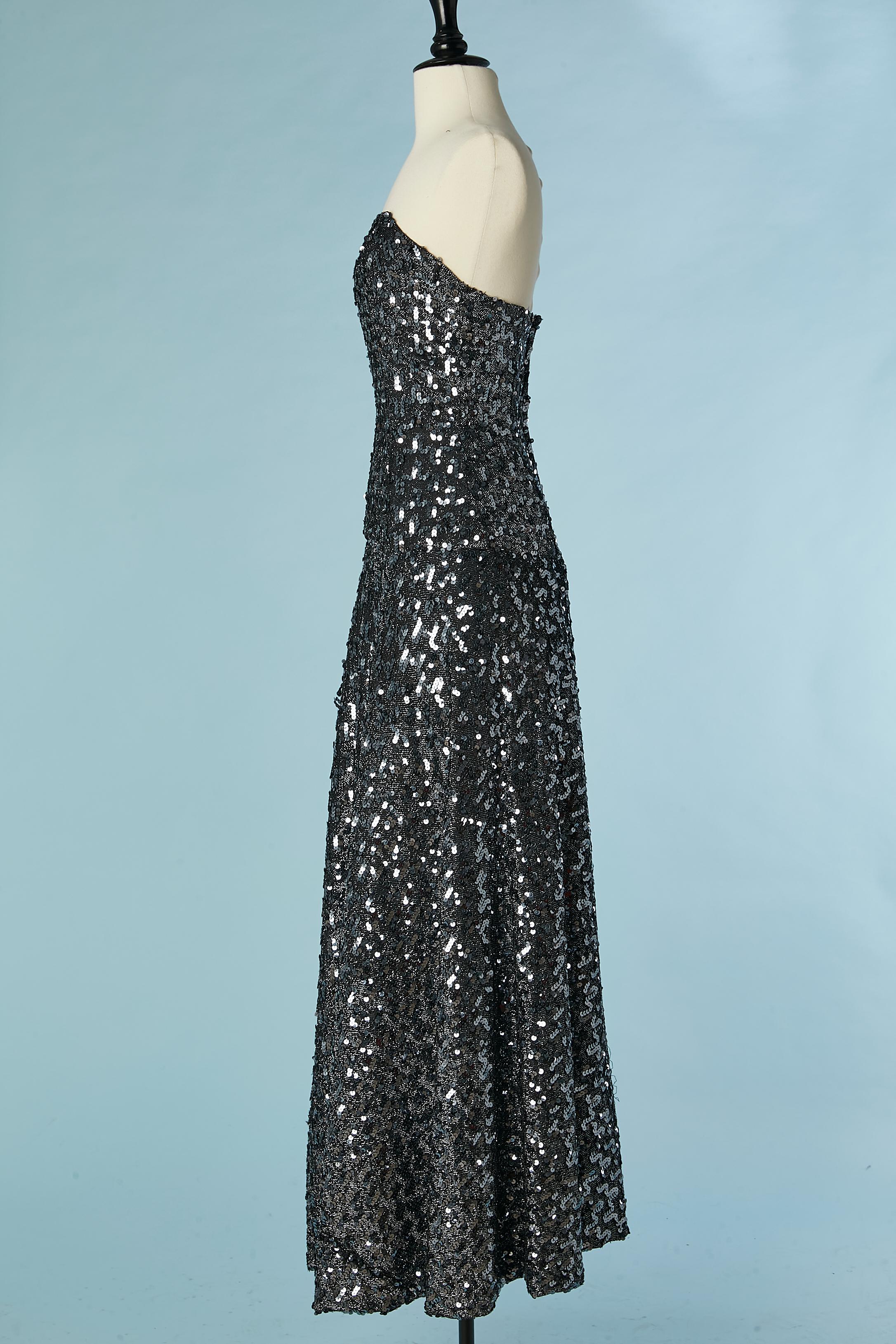 Silver sequin bustier evening dress on lurex jersey base Mike Benet  Formals For Sale 1