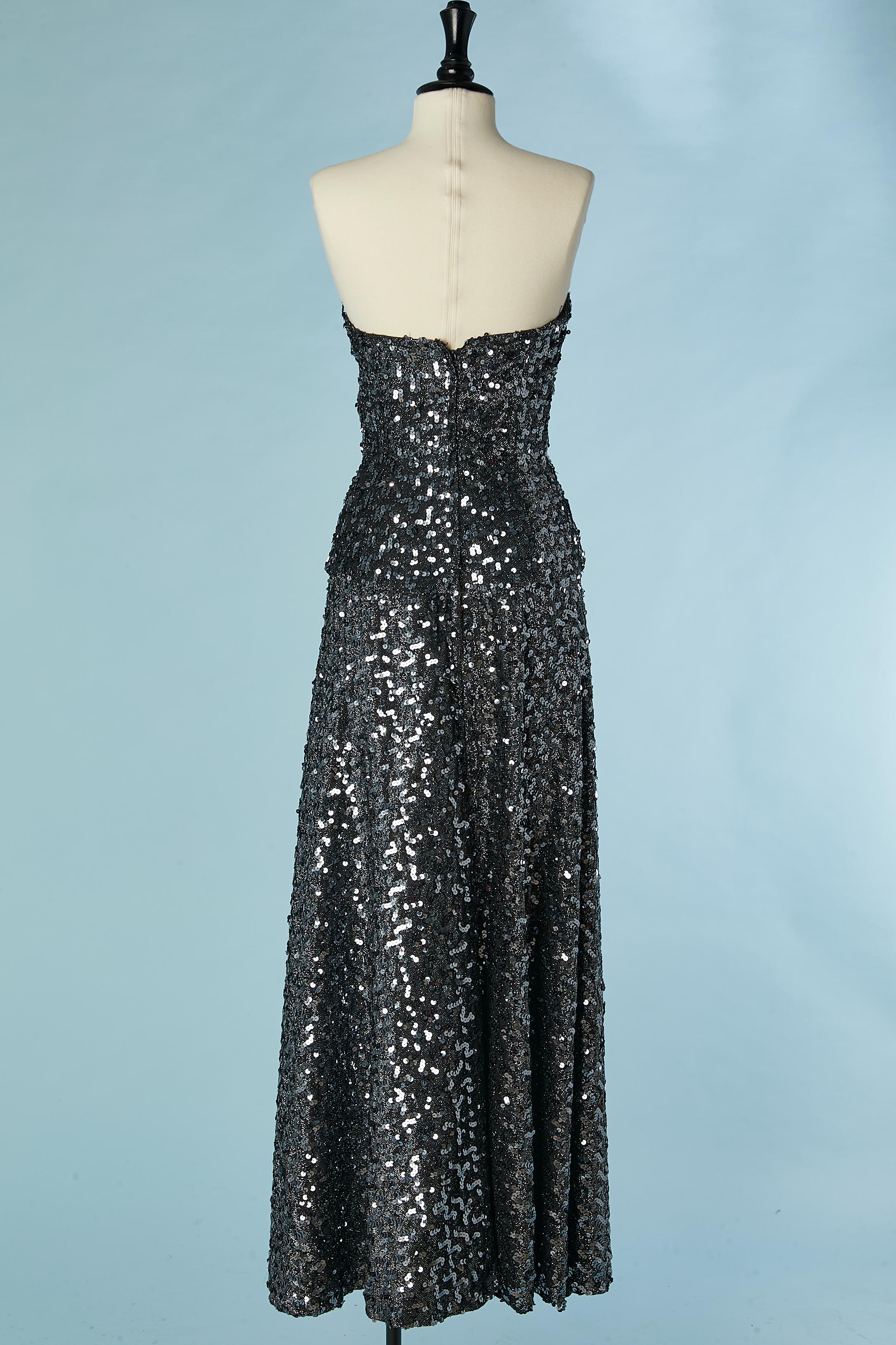 Silver sequin bustier evening dress on lurex jersey base Mike Benet  Formals For Sale 2