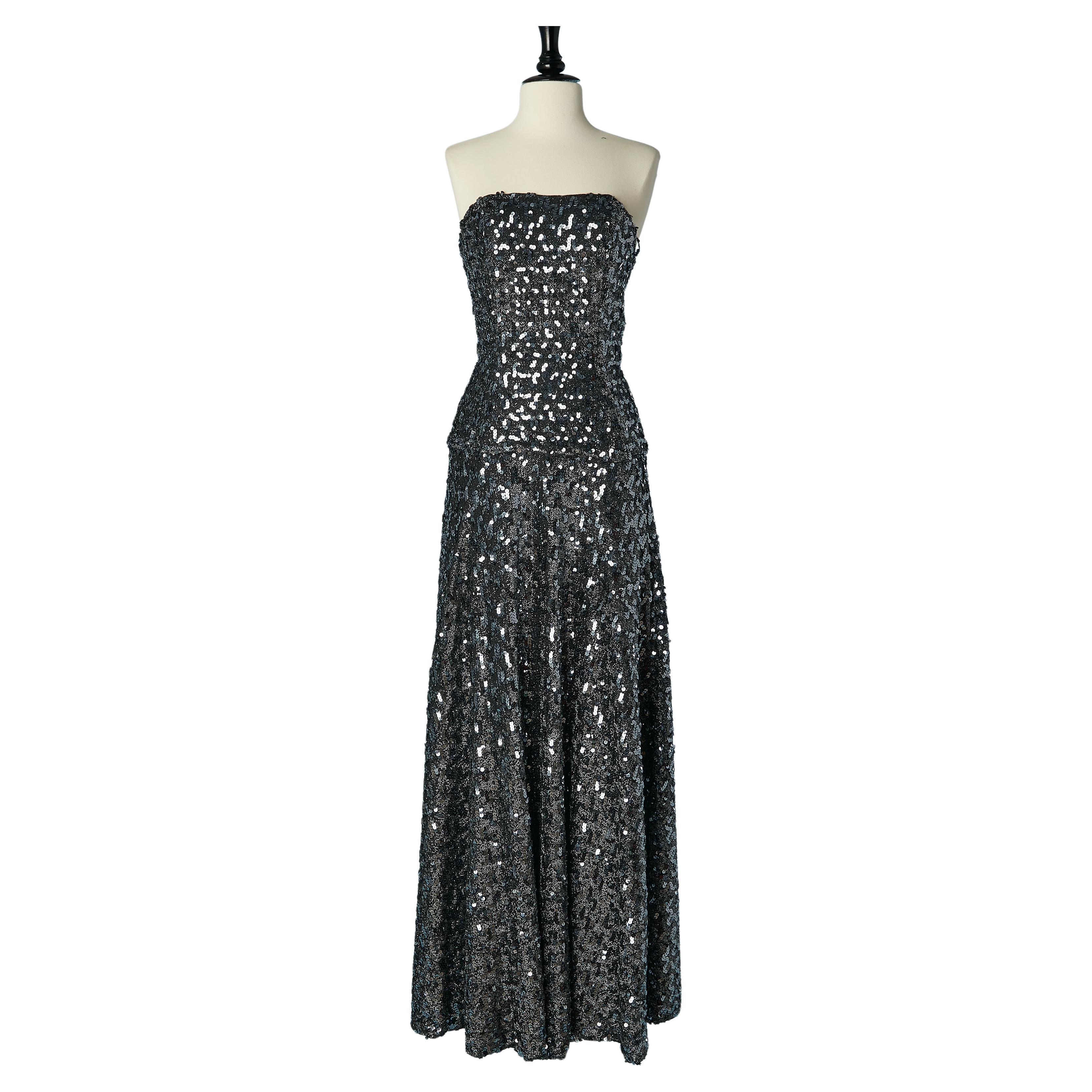 Silver sequin bustier evening dress on lurex jersey base Mike Benet  Formals For Sale
