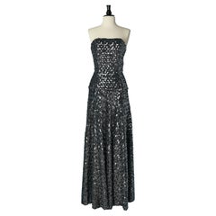Used Silver sequin bustier evening dress on lurex jersey base Mike Benet  Formals
