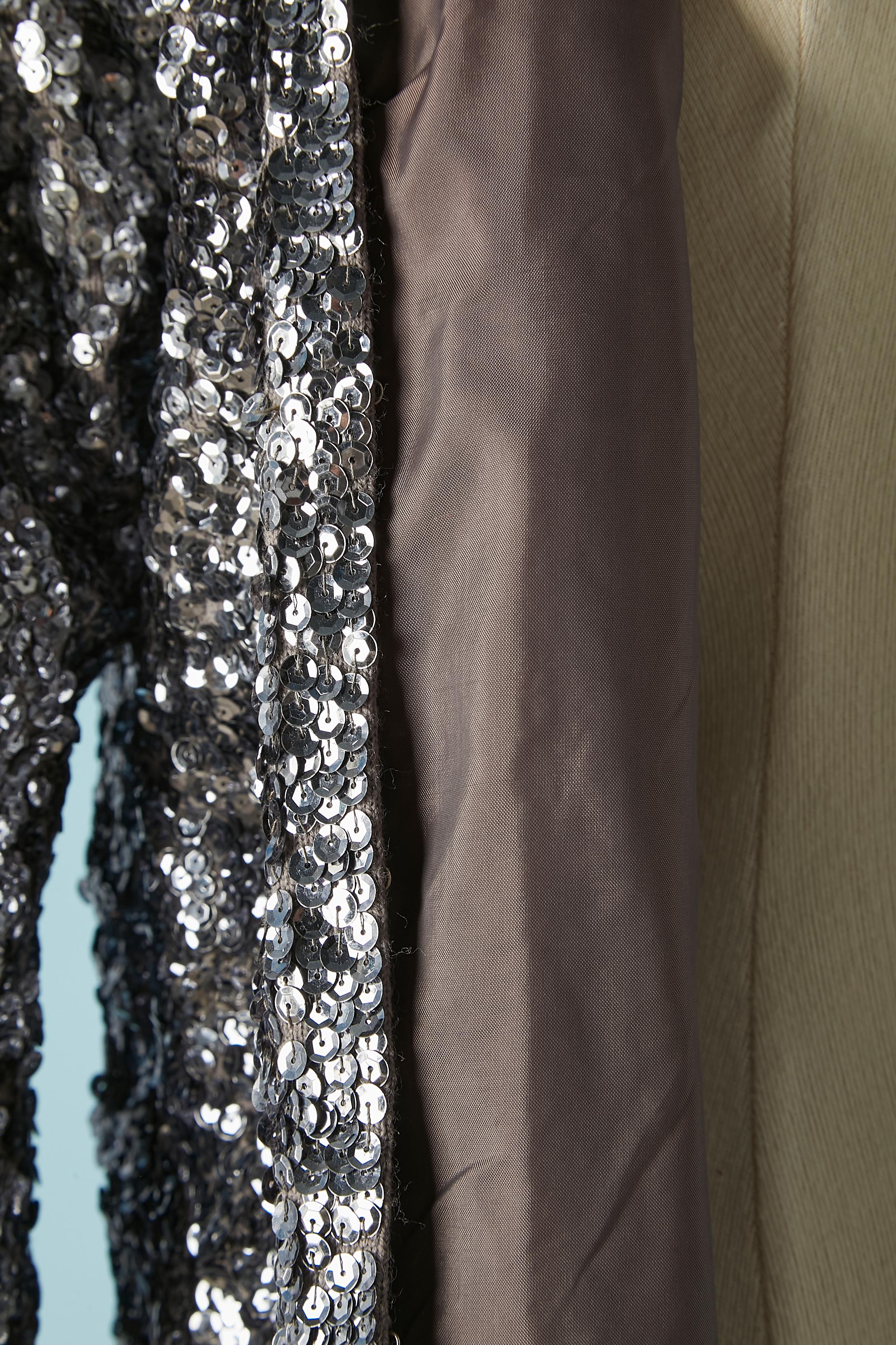 Silver sequin edge to edge evening jacket on a grey knit base Circa 1970's For Sale 1
