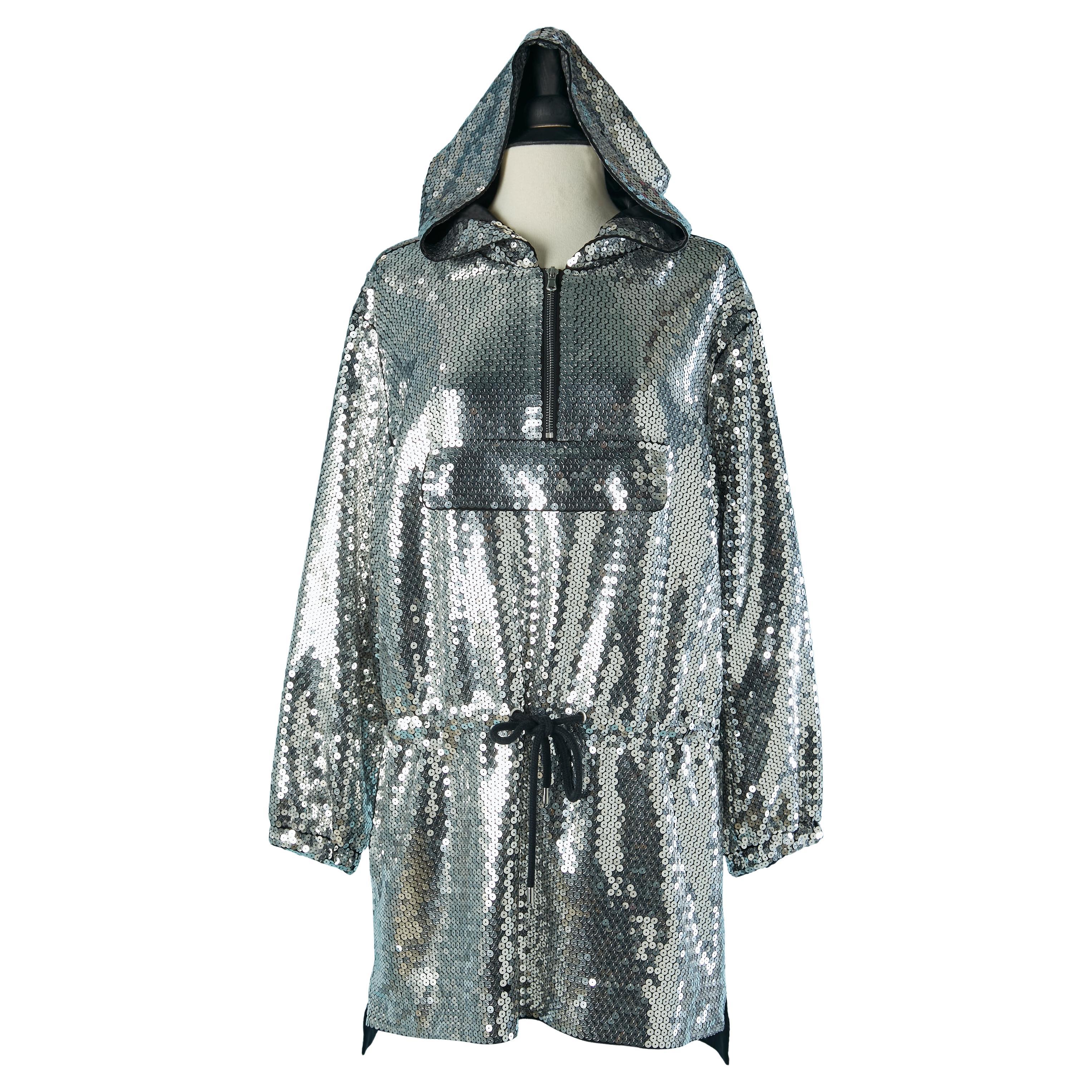 Felpe con cappuccio con paillettes argento MOSCHINO for H&M 2018 in vendita