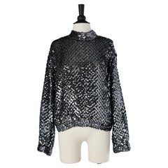 Vintage Silver sequin sweater on knit base and black chiffon lining Annie Corval 